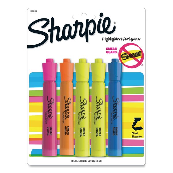 Sharpie Tank Style Highlighters, Assorted Ink Colors, Chisel Tip, Assorted Barrel Colors, 5PK 1809199